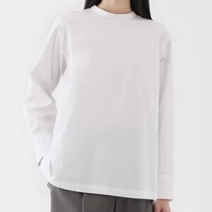MUJI Women's White Easy-Dry‎ Organic Cotton Long Sleeve Blouse Size Small